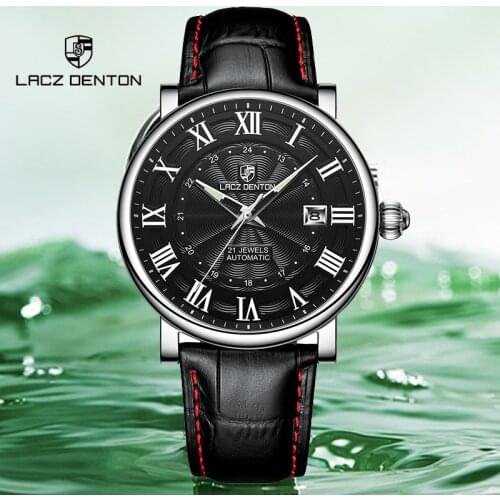 Lacz Denton Mens Watch Weekly Calendar Sports Fashion Top Brand Automatic Mechanical Watch 30M Life Waterproof Stainless Steel