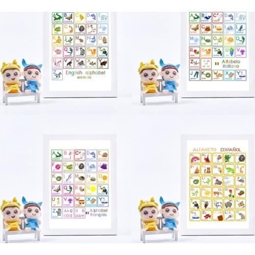 Colorful English Alphabet With Animal Education Poster Prints French Spanish Italian Version Kids Wall Art Decor Canvas Painting