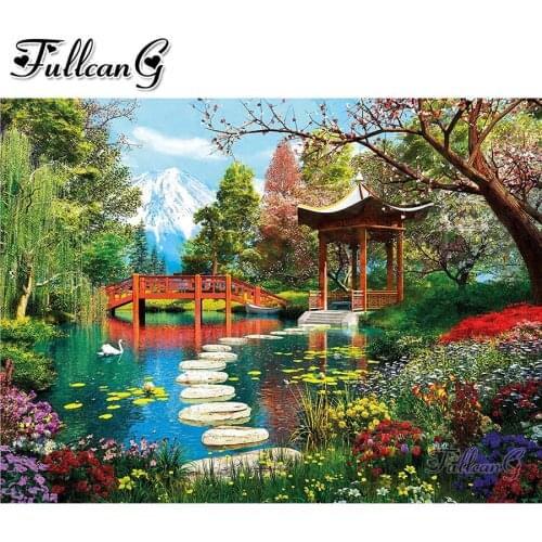 FULLCANG Fuji Garden 5d diy diamond painting full square round drill rhinestone embroidery sale landscape wall decor FC3717