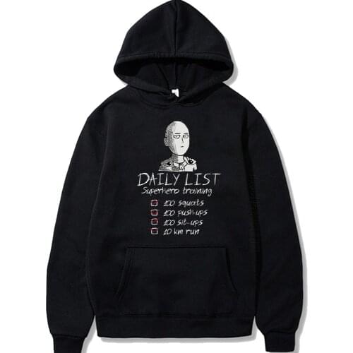 Harajuku One Punch Man Daily List Unisex Hoodie Japanese Popular Style Anime Printing Mens Hoodie Sweatshirt 3XL