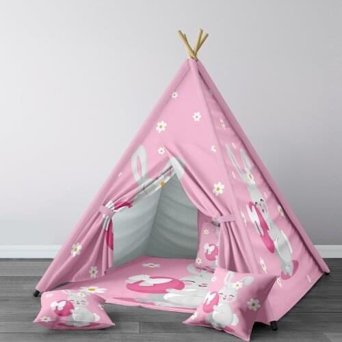 Play Tent for Kids Wigwam Portable Indoor Playground Tents Children Bedrooms Pink Flowers Rabbit Model 240