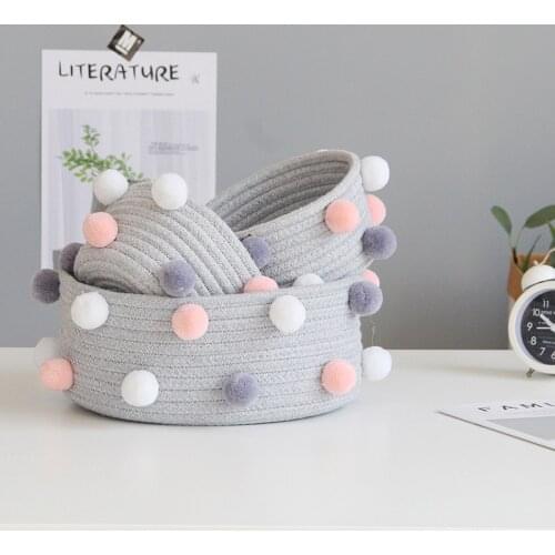 INS Pompom Cotton Rope Storage Baskets Handmade Woven Dirty Clothes Laundry Basket Kids Toys Desktop Sundries Organizer Hamper