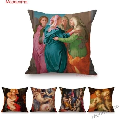 Italian Middle Ages Artist Pontormo Bible Store Painting Christian Home Decoration Jesus Portrait Pillowcase Linen Cushion Cover