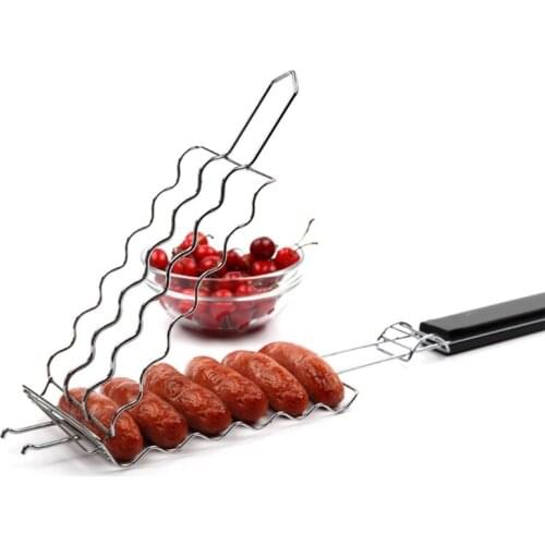 Grill Basket Stainless Steel BBQ Tool Grilling Accessories Barbecue Rack for Hot Dog Vegetable Meat Steak Shrimp Kabob Holder