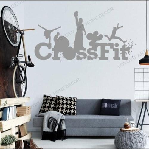 Cross Fit Logo Quotes Vinyl Wall Murals Emblem Fitness Gym Lifting Weights Sport Wall Sticker For Home gym Wall Decor WZ06