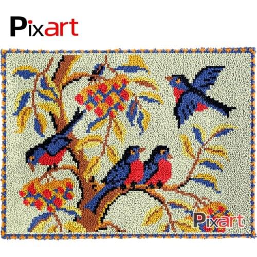 Latch Hook Rug Birds on a Tree Crocheting Tapestry Kits DIY Carpet Rug Chunky Yarn Needlework Knitted Floor Mat Hobby & Crafts