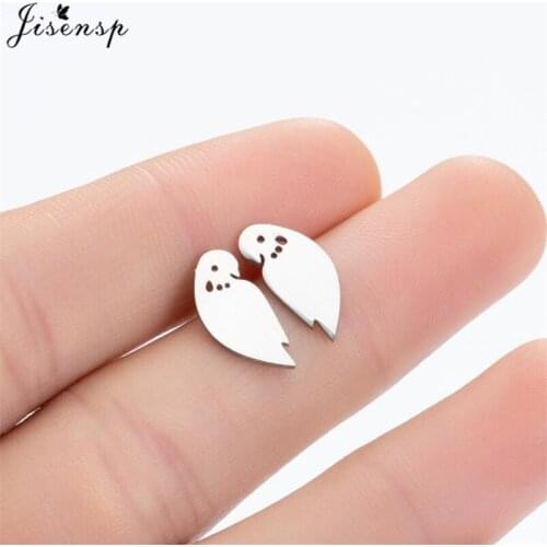 Jisensp Small Stainless Steel Earrings Lovely Parrot Birds Stud Earrings Women Minimalist Jewelry Animal Ear Studs pendientes