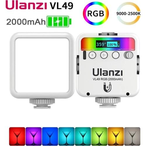 Ulanzi VL49 RGB White Color Mini Vlog Led Camera Light Pocket Dimmable Full Color Video Light 2000mAh Type-c for Youtube Live