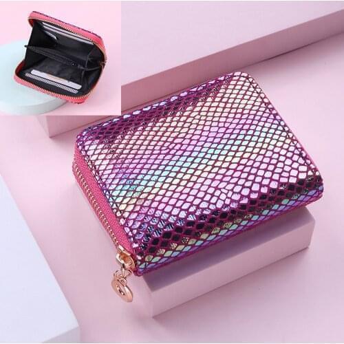 Fashion Grid Multi-Card Position Zipper Bag Women Small Coin Purse Travel Journey ID Card Holder Organizer Sequin Coin Bag