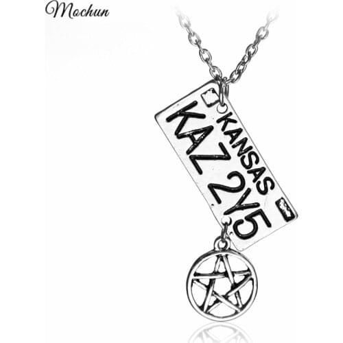 MQCHUN Supernatural Dean License Plate And Star Charm Pendant Necklace Kansas KAZ 2Y5 Link Chain Necklace Vintage Silve Color