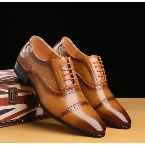 New British Business Men Casual Shoes Spring Lace-Up Formal Dress Leather Shoes Vintage Loafers Office Wedding Brogue Shoes