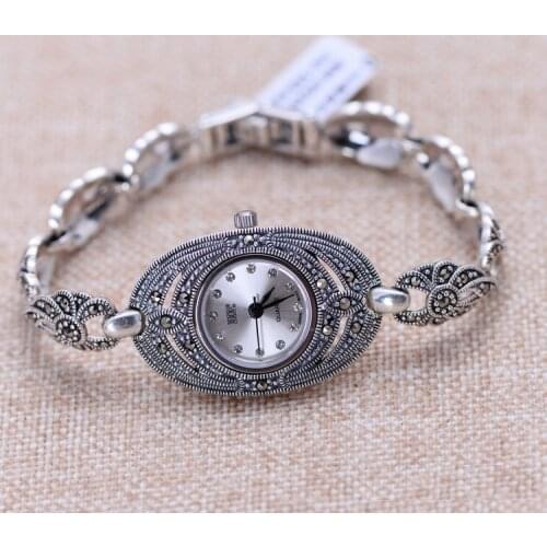 New fashion Fine Silver Watch Classic S925 Silver Jewelry Watch Real Pure Silver Bracelet Watches Real Silver Bangle