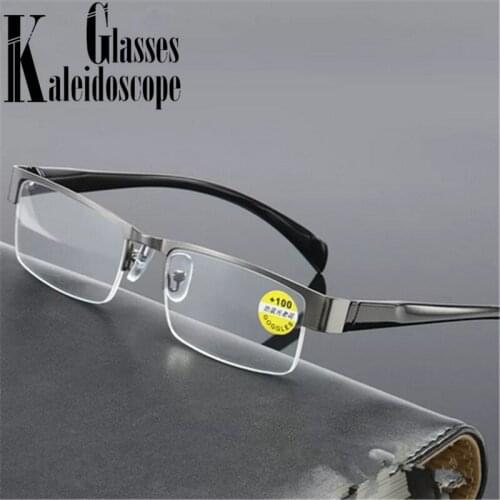 Anti Blue Light Reading Glasses Men TR Metal Half Frame Business Presbyopic Eyeglasses Male Reader Hyperopia Diopte +1.0 1.5 2.0