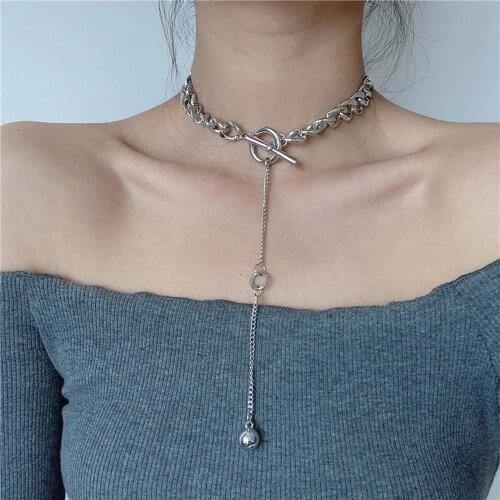 Hip Hop Punk Thick Choker Metal Ball Buckle Necklace Vintage Thick Chain Pendant Necklace for Women Simple Fashion Jewelry