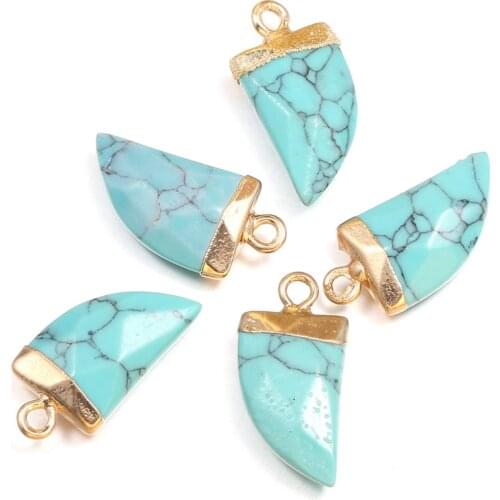 Natural Stone Turquoises Pendants Knife Shape Faceted Agates Pendant Charms for Handmade Jewelry Making DIY Necklace 10x20mm