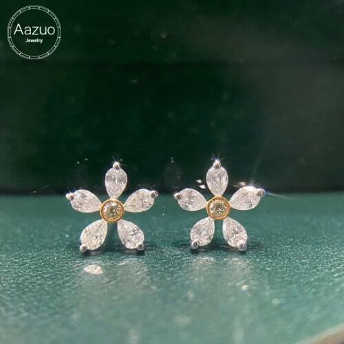 Aazuo 18K Pure Gold Fine Jewelry Real Diamond 0.65ct Five petal Flower Stud Earring Upscale Trendy Classic Party Hot Sell