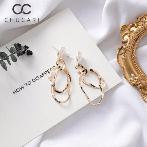 CHUCARI Korea Design S925 Metal Gold Geometric Irregular Circle Square Natural Freshwater Pearl Stud Earring for Women Girl Gift