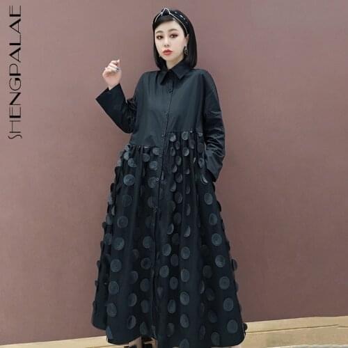 SHENGPLLAE Elegant Shirt Dress Womens Spring 2021 New Lapel Loose Single Breasted Long Sleeve Mid-calf Dresses Female 5C256
