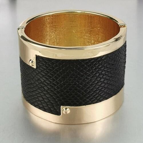 Wide Big Alloy Bangle Bracelet Punk Leather Chunky Bracelets For Women Statement Fashion Female Party Jewelry UKMOC