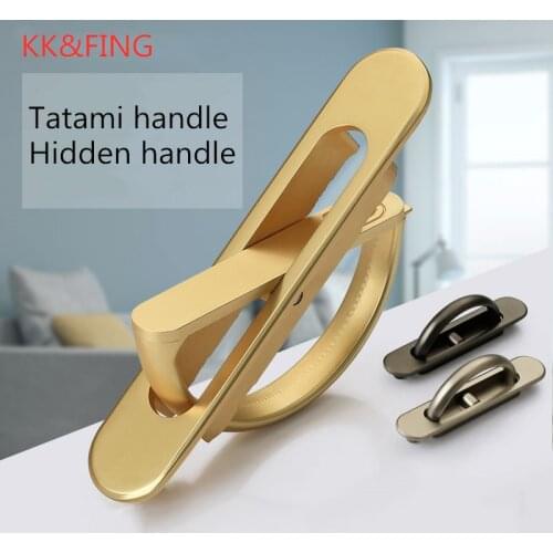 KK&FING 1PC Tatami Hidden Door Handles Zinc Alloy Recessed Floor Cabinet Rotate Handles Sand Silver Furniture Handle Hardware