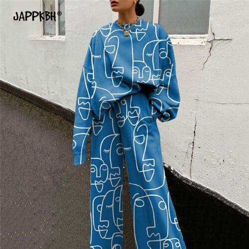 Tracksuit Women Long Sweatshirts Pant Suits Loose 2 piece sets womens outfits vetement femme 2021 NEW Cute Print dresy damskie