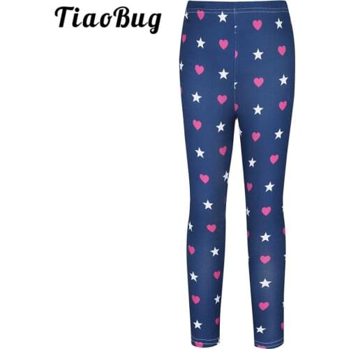 TiaoBug Fashion Kids Girls Allover Printed Stretchy Soft Gymnastics Pants Ballet Tights Dance Leggings Workout Sports Trousers