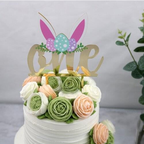 Creativity ONE BABY Happy Birthday Cake Topper Gold Acrylic Flowers Cake Baking Decor for Kids Birthday Party Cake Decorations