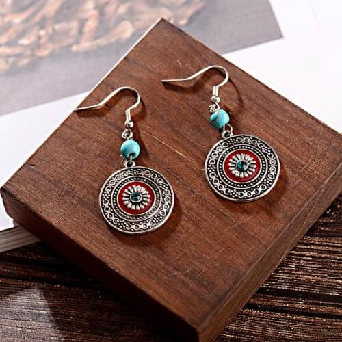 Vintage Tibet Silver Color Carved Hollow Carved Flowers Drop Earrings Bohemian Womens Statement Earrings Boucle D'oreille Mujer