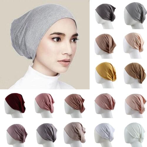 Inner Hijab Cap Muslim Turban Islam Underscarf Undercap Bonnet 53 Color Soft Jersey Stretch HIjabs Tube Cap Turbante Mujer Hat