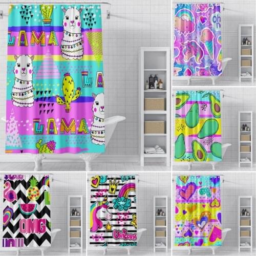 Unicorn Alpaca Cartoon Bath curtain Waterproof Shower Curtains Polyester Cartoon Bath Screen Printed Curtain for Bathroom Home