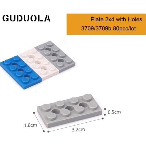 Technic Parts 3709 3709bTechnic Plate 2x4 with Holes Building Block MOC Parts Creative Toys Compatible All Brand 80pcs/lot