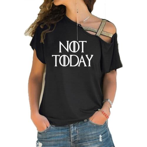 Not Today Print t shirt Female Summer Irregular Skew Cross Bandage T-Shirt Women Tops