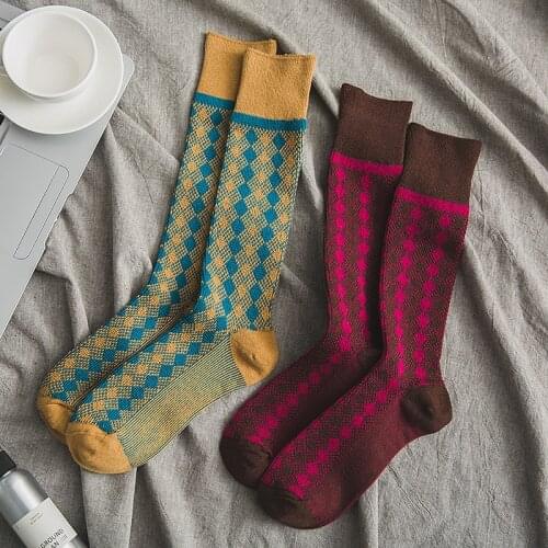 Socks Women England Style Geometric Knee Socks Autumn And Winter Warm Breathable Cotton Sports Sock Calcetines Mujer Chaussettes