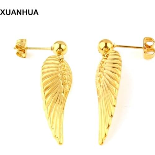 XUANHUA Wholesale Stainless Steel Angel Wing Earrings Fashion Jewelry Brincos Stud Earrings For Women Jewelry Earrings 2019