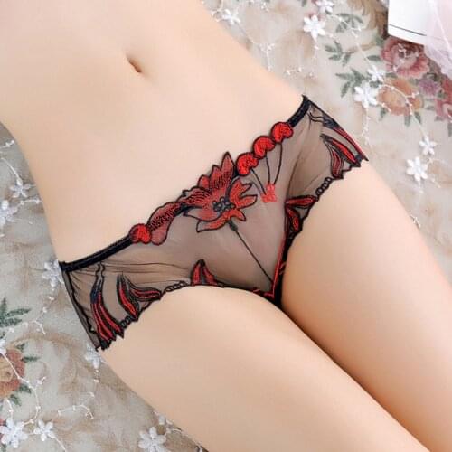 Womens Sexy Underwear Perspective Low Waist Lace Ultra-Thin Breathable Briefs Soft Quick Dry Mesh Panties