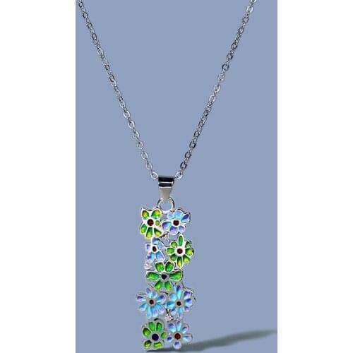 Ladies Silver Necklace 925 Color Epoxy Flower Pendant Necklace Exquisite Flower Sweater Chain Handmade Enamel Jewelry Pendant