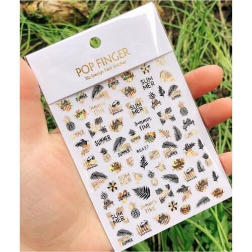 10PCS New Laser Golden Coconut Tree and Leaf Nail Art Square Triangle Circle Love Nail Sticker Decorative Accessories Sticker