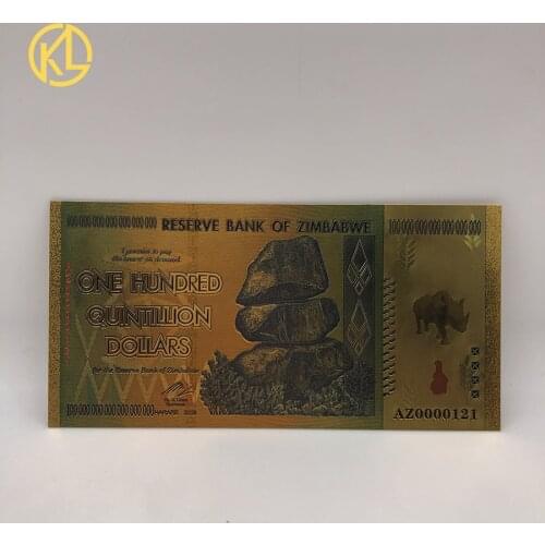 100-1000pcs different serial numbers Limited Edtion Rhinoceros One Hundred Quintillion Zimbabwe Dollars 24K Gold Banknote