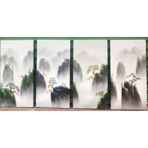 100% Hand Painted 4 pcs Modern Chinese Landscape Oil Painting on Canvas Abstract Canvas Painting Wall art Picture for Home Decor