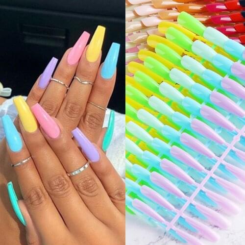 120PC Nail Art False Nails Solid Color Ballet Long T Detachable Fake Nail Patch 3D Charming Nail Decoration Accessories
