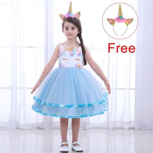 2021 Summer Baby Unicorn Party Dress Cosplay Costume Dress For Girls Children Flower Princess Dress Girl Kids Dresses Birthday
