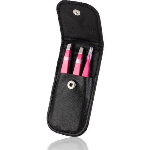 3 Pcs/Set Stainless Steel Hair Removal Makeup Tools Eyebrow Tweezers Point Tip/Slant Tip/Flat Tip Accessory With Black Bag Case