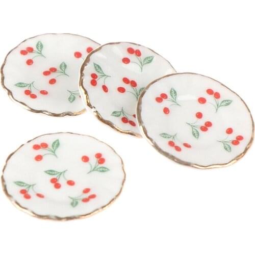 4PCS/SET Kitchen Toys Dollhouse Cherry Trays Plates Doll Durable Mini Food Dishes Tableware Miniature Doll House Accessories