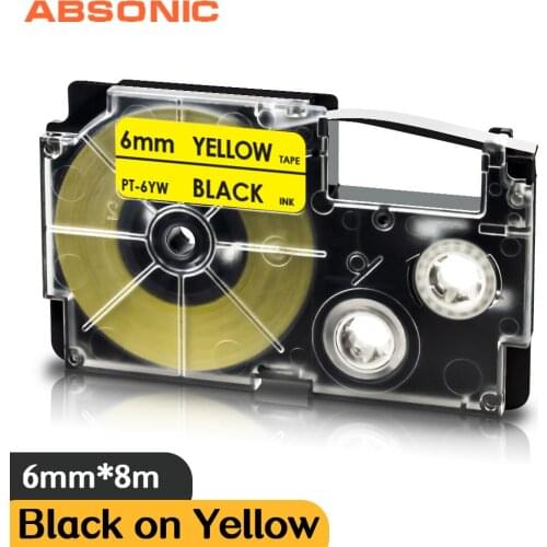 6mm Black on Yellow Label Tape Replacement Casio XR-6YW xr6yw Label Cassette for Casio Label Maker KL-300 KL-780 KL-8200 Printer