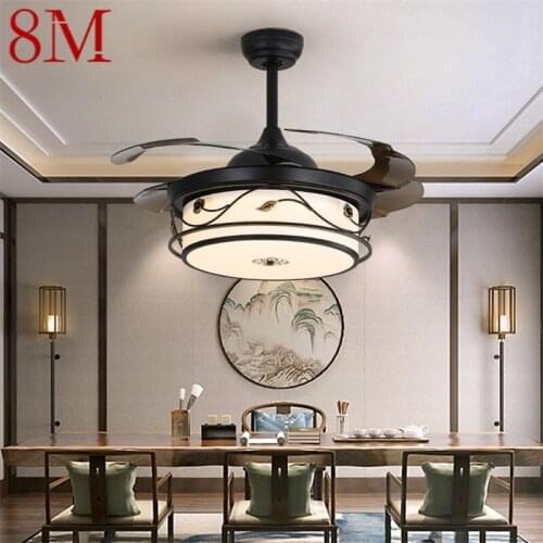 8M Modern LED Ceiling Fan Light Black With Remote Control 3 Colors LED For Home Dining Room Bedroom Restaurant