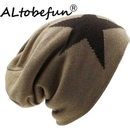 ALTOBEFUN Beanie Mens Winter Hat Caps Faux Fur Warm Baggy Knitted Hat Men Beanies Knit Skullies Bonnet Hat For Men Women BHT038