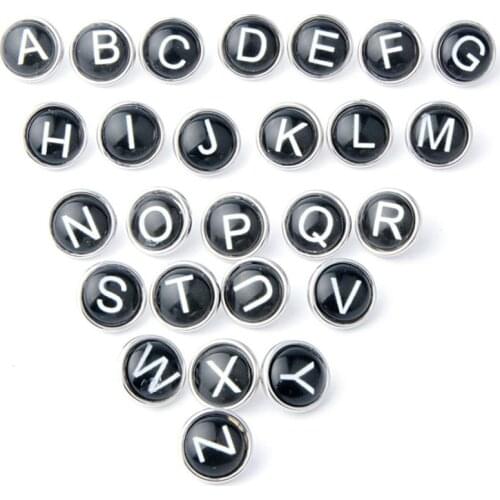 26 Letters Charm Bracelets 10pcs/lot Round Glass DIY Ginger Snap Button Bangles Fit 12mm Snap Button Charms Jewelry