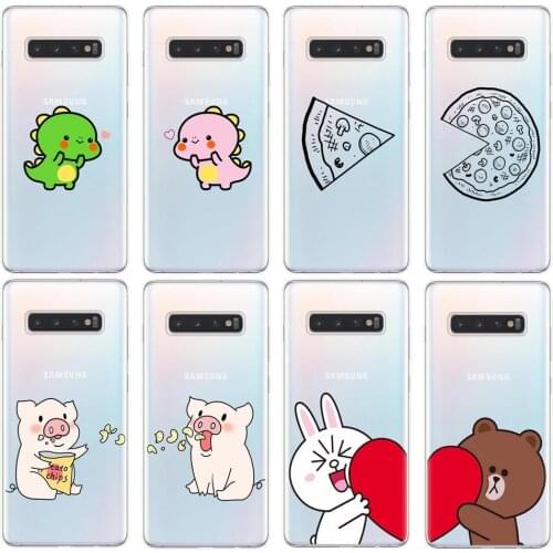 Funny Pizza Best Friends Phone Case For Samsung S6 S7 Edge S8 S9 S10 Plus Lite S10E 5G Cute Dinosaur Couple Cover Soft TPU Shell