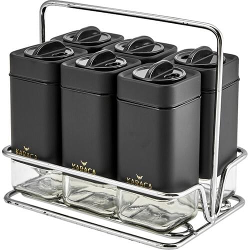 Black 7 Piece Spice Set Spice Jars Sugar Bowl Seasoning Organized The Kitchen Tool Sets Kitchen Utensils