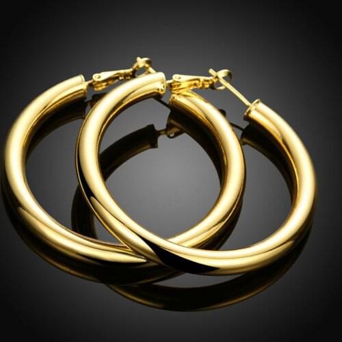 Smooth Circl Jewelry Yellow Gold Filled Classic Women Girl Sexy Hoop Earrings Gift
